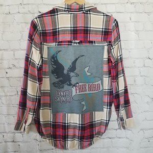 Upcycled Lynyrd Skynyrd Plaid Shirt M Red Tan Blue